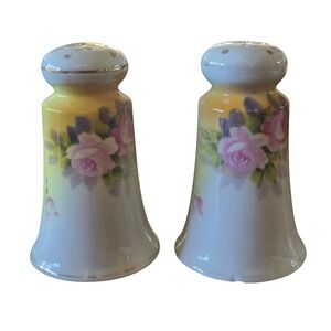 Vintage Noritake Hand Painted Porcelain Salt and Pepper Shakers Pink Rose Japan